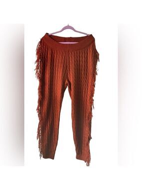 Ashley Stewart Orange Crochet Fringe Knit Pants Boho Cowgirl $50 Sz 18 20 NWT